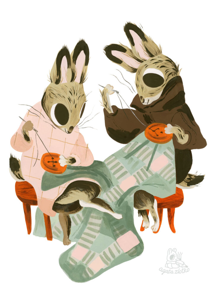 Illustration pour enfants deux lapins par Agata Zlotko